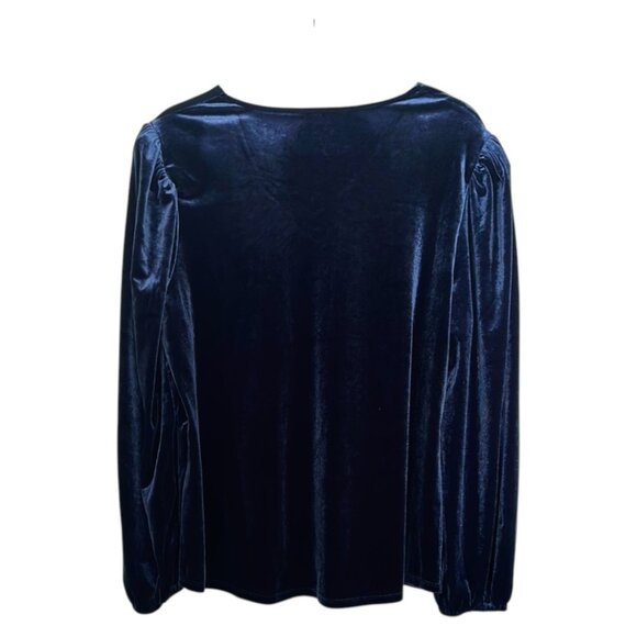 Chico’s Navy Velvet Puff Sleeve Blouse | Size 12 L Long Sleeve Fall Top - Picture 2 of 14